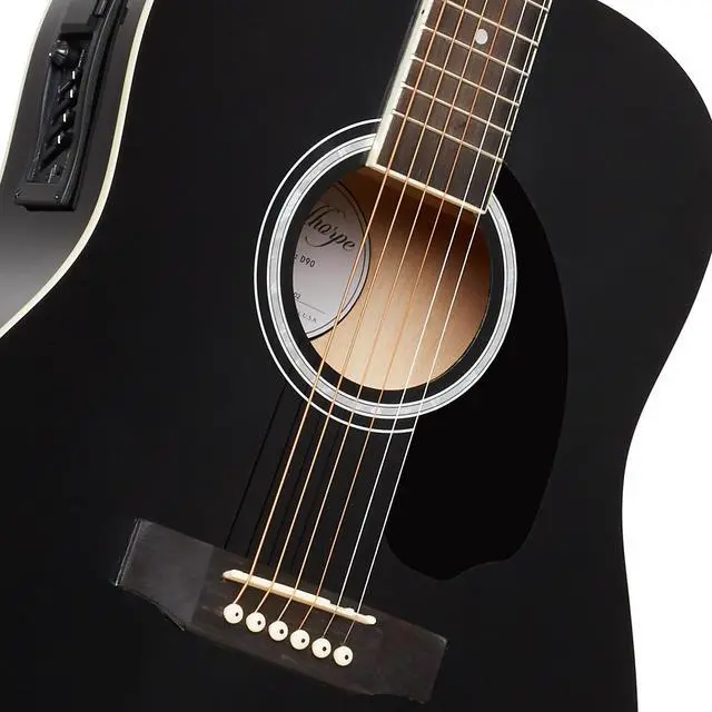Alt view image 4 of 6 - Ashthorpe Full-Size Dreadnought Acoustic-Electric Guitar Bundle - Premium Tonewoods - Black