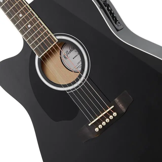 Alt view image 2 of 6 - Ashthorpe Full-Size Left-Handed Dreadnought Cutaway Acoustic-Electric Guitar Bundle - Premium Tonewoods - Black