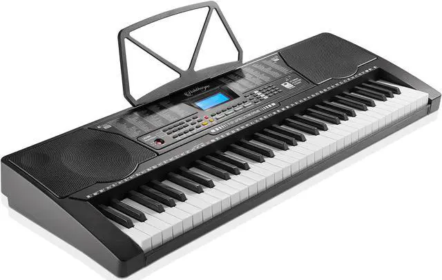 Alt view image 2 of 6 - Ashthorpe 61-Key Digital Electronic Keyboard Piano with Light Up Keys, Beginner Kit Includes Stand, Stool, Headphones, Mic and Keynote Stickers