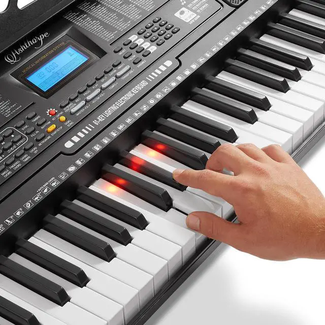 Alt view image 5 of 6 - Ashthorpe 61-Key Digital Electronic Keyboard Piano with Light Up Keys, Beginner Kit Includes Stand, Stool, Headphones, Mic and Keynote Stickers