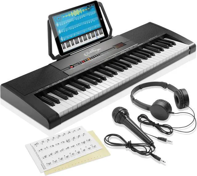 Main image of Ashthorpe 61-Key Digital Electronic Keyboard Piano, Portable Beginner Kit with Headphones, Mic and Keynote Stickers