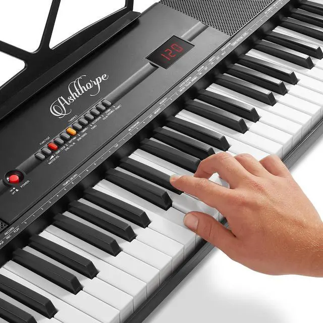 Alt view image 5 of 6 - Ashthorpe 61-Key Digital Electronic Keyboard Piano, Portable Beginner Kit with Headphones, Mic and Keynote Stickers