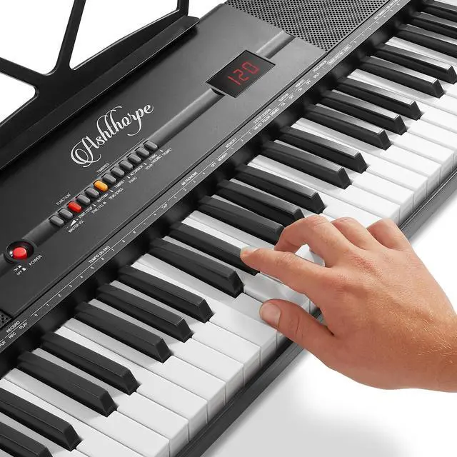 Alt view image 5 of 6 - Ashthorpe 61-Key Digital Electronic Keyboard Piano, Beginner Kit with Stand, Bench, Headphones, Mic and Keynote Stickers