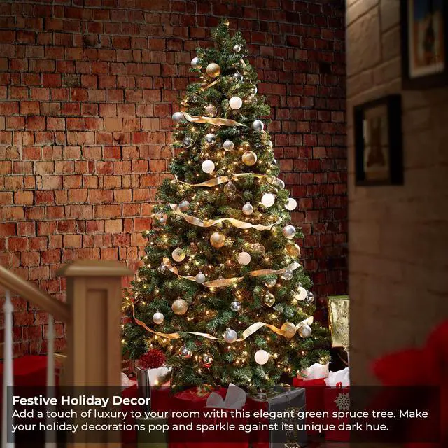 Alt view image 2 of 6 - Casafield 7.5FT Realistic Pre-Lit Green Spruce Artificial Holiday Christmas Tree with Sturdy Metal Stand