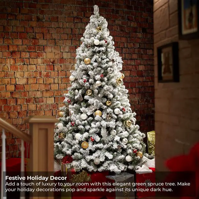 Alt view image 2 of 6 - Casafield 7.5FT Realistic Snow-Flocked Pine Unlit Artificial Holiday Christmas Tree with Sturdy Metal Stand