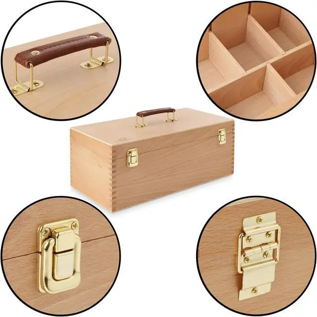 Alt view image 4 of 6 - 7 Elements Wooden Art Supply Storage Organizer - Large Beechwood Artist Tool Box with Drawer