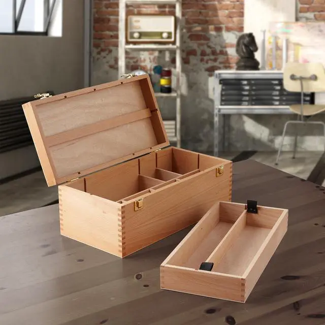 Alt view image 6 of 6 - 7 Elements Wooden Art Supply Storage Organizer - Large Beechwood Artist Tool Box with Drawer