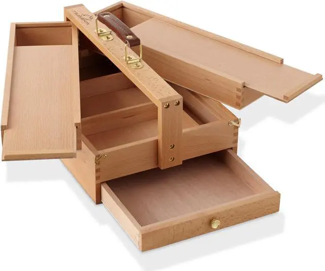 Main image of 7 Elements Wooden Multi-Function Artist Tool and Brush Storage Box - Beechwood Art Supply Organizer with Drawers