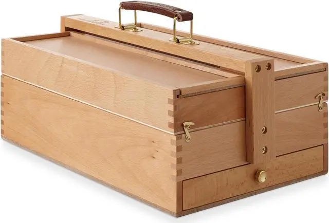 Alt view image 2 of 5 - 7 Elements Wooden Multi-Function Artist Tool and Brush Storage Box - Beechwood Art Supply Organizer with Drawers