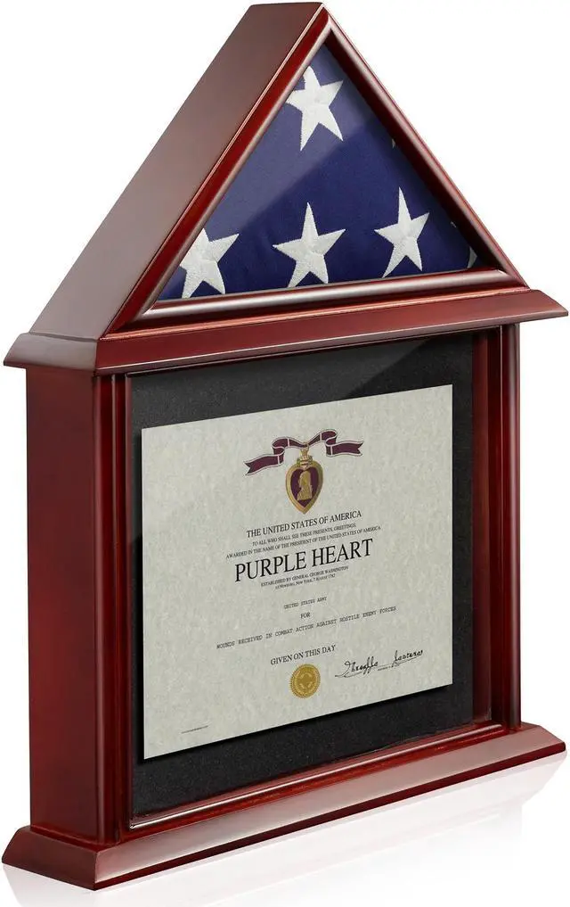 Alt view image 2 of 6 - Reminded Flag and Certificate Shadow Box Display Case fits 3' x 5' Home Flown Flag, Solid Wood Mahogany Finish