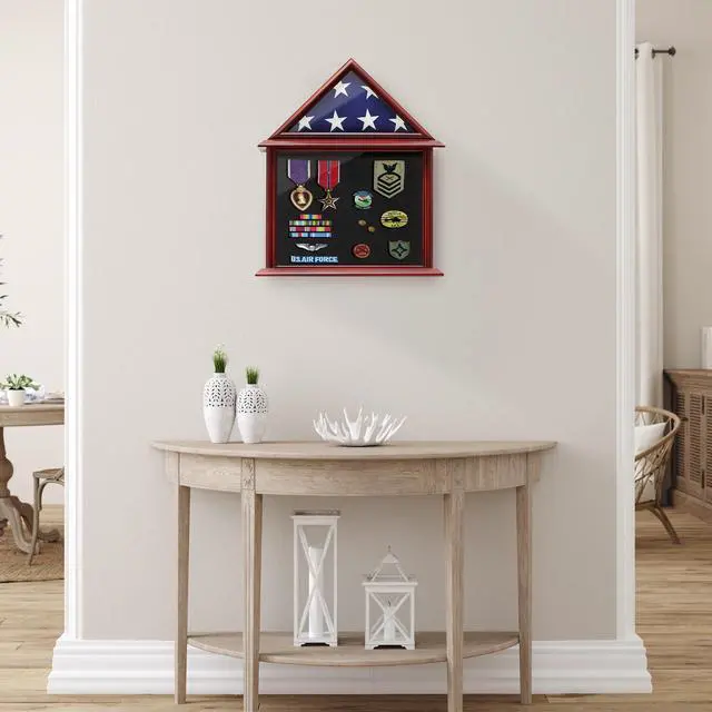 Alt view image 6 of 6 - Reminded Flag and Certificate Shadow Box Display Case fits 3' x 5' Home Flown Flag, Solid Wood Mahogany Finish