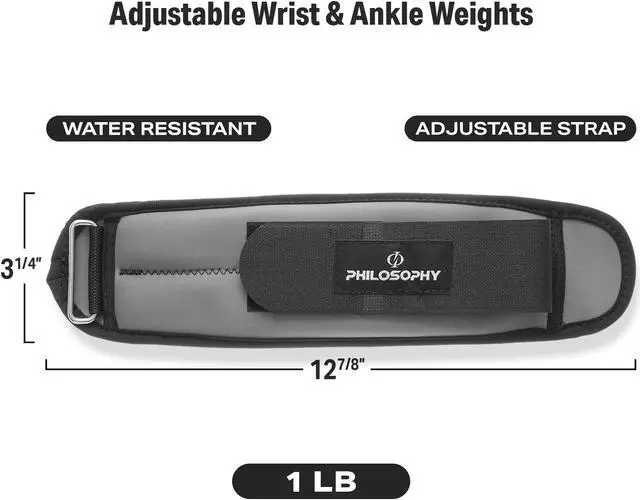 Alt view image 2 of 6 - Philosophy Gym Adjustable Ankle/Wrist Weights, Set of 2 - 1 lb Each, 2 lb Total for Strength Training and Fitness