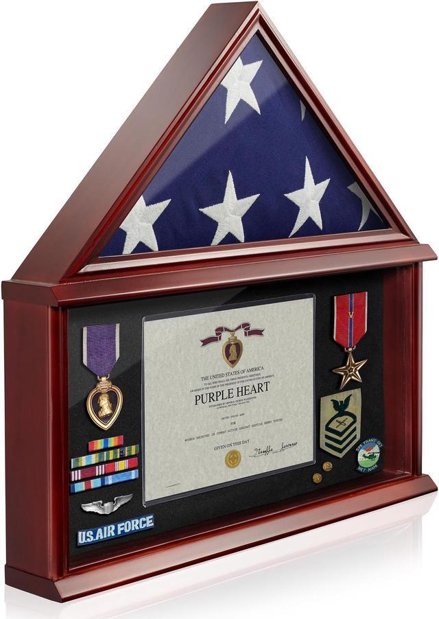 Main image of Reminded Large Military Shadow Box Memorial Flag Display Case fits 5' x 9' Flag, Solid Wood Mahogany Finish