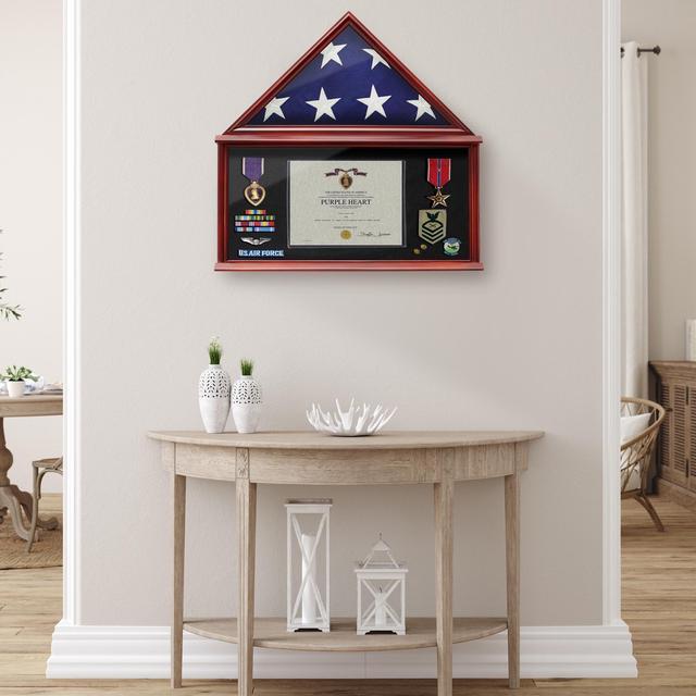 Alt view image 6 of 6 - Reminded Large Military Shadow Box Memorial Flag Display Case fits 5' x 9' Flag, Solid Wood Mahogany Finish