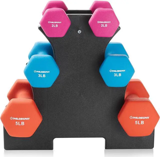 Alt view image 2 of 6 - Philosophy Gym Neoprene Dumbbell Hand Weights with Stand, 20 lbs (2 lb, 3 lb, 5 lb Pairs)