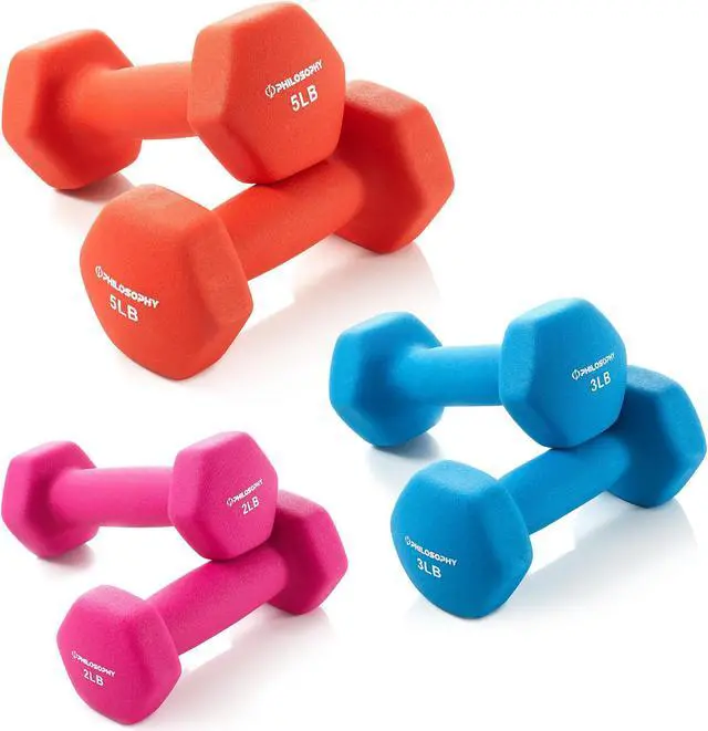 Alt view image 3 of 6 - Philosophy Gym Neoprene Dumbbell Hand Weights with Stand, 20 lbs (2 lb, 3 lb, 5 lb Pairs)