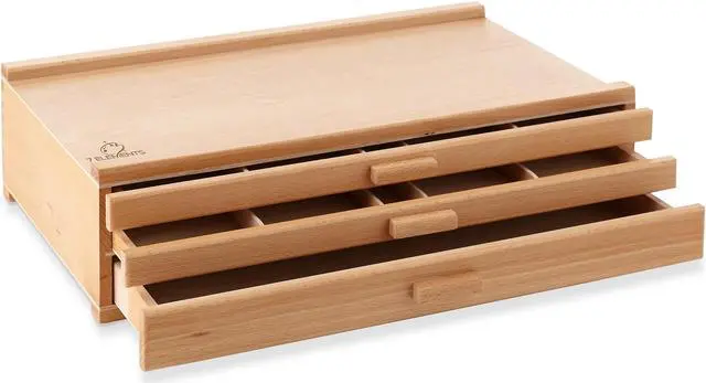 Main image of 7 Elements 3 Drawer Wooden Artist Storage Supply Box for Pastels, Pencils, Pens, Markers, Brushes and Tools