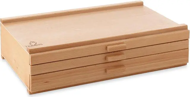 Alt view image 2 of 6 - 7 Elements 3 Drawer Wooden Artist Storage Supply Box for Pastels, Pencils, Pens, Markers, Brushes and Tools