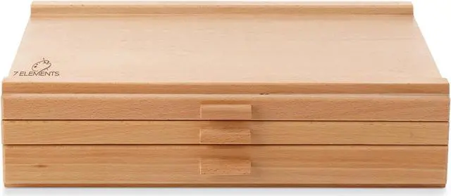 Alt view image 4 of 6 - 7 Elements 3 Drawer Wooden Artist Storage Supply Box for Pastels, Pencils, Pens, Markers, Brushes and Tools