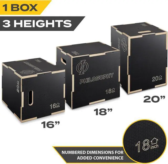 Alt view image 2 of 6 - Philosophy Gym 3 in 1 Non-Slip Wood Plyo Box, 20" x 18" x 16", Black, Jump Plyometric Box for Training and Conditioning