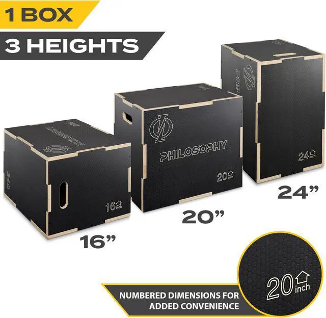 Alt view image 2 of 6 - Philosophy Gym 3 in 1 Non-Slip Wood Plyo Box, 24" x 20" x 16", Black, Jump Plyometric Box for Training and Conditioning