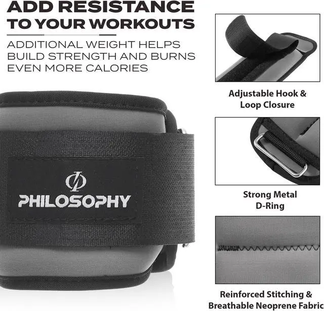 Alt view image 5 of 6 - Philosophy Gym Adjustable Ankle/Wrist Weights, Set of 2 - 1 lb Each, 2 lb Total for Strength Training and Fitness