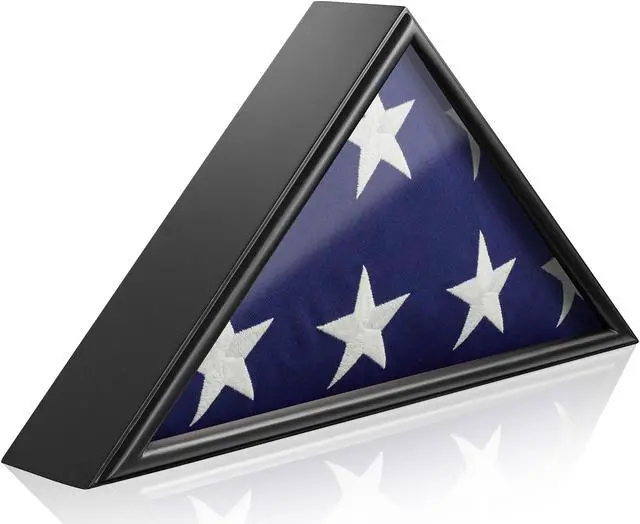 Main image of Reminded Military Burial Flag Display Case, Solid Wood Black Finish