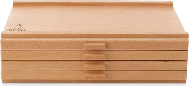 Alt view image 4 of 6 - 7 Elements 4 Drawer Wooden Artist Storage Supply Box for Pastels, Pencils, Pens, Markers, Brushes and Tools