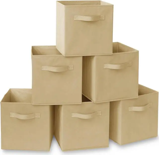 Main image of Casafield Set of 6 Collapsible Fabric Cube Storage Bins, Sandy Beige - 11" Foldable Cloth Baskets for Shelves, Cubby Organizers & More