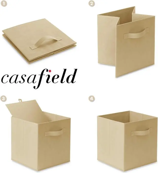 Alt view image 6 of 6 - Casafield Set of 6 Collapsible Fabric Cube Storage Bins, Sandy Beige - 11" Foldable Cloth Baskets for Shelves, Cubby Organizers & More