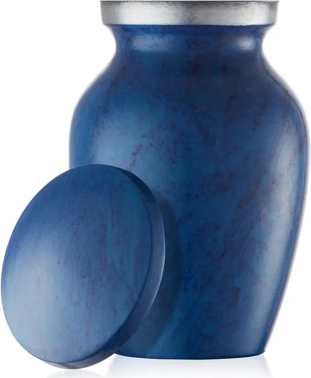 Alt view image 2 of 6 - Reminded Small Cremation Memorial Urn for Human Ashes, Blue Mini Keepsake with Velvet Case