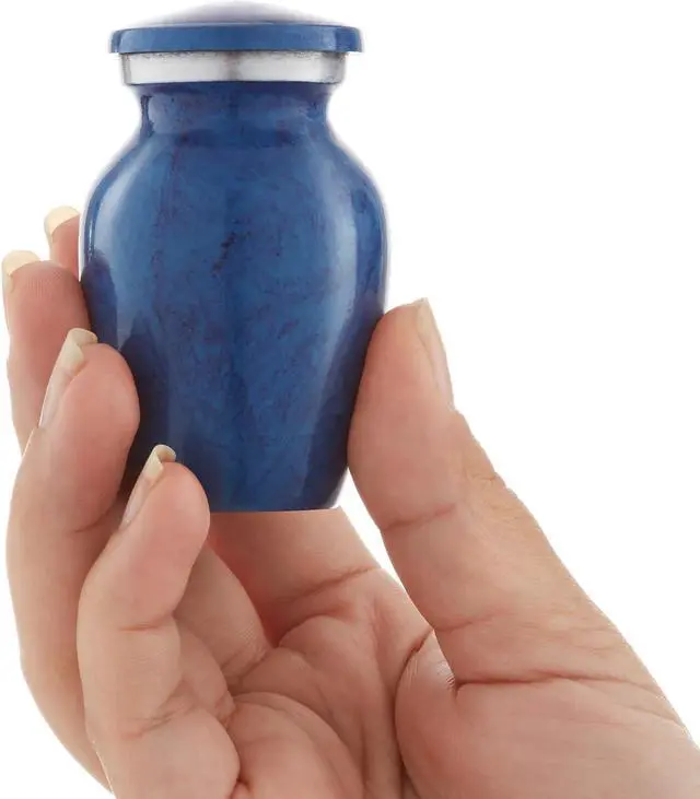 Alt view image 3 of 6 - Reminded Small Cremation Memorial Urn for Human Ashes, Blue Mini Keepsake with Velvet Case