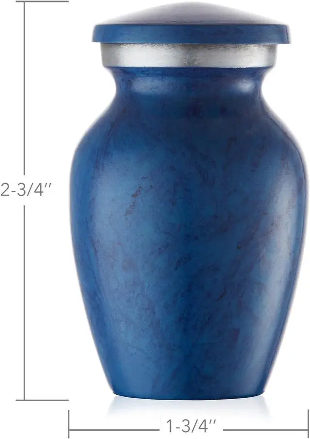 Alt view image 4 of 6 - Reminded Small Cremation Memorial Urn for Human Ashes, Blue Mini Keepsake with Velvet Case