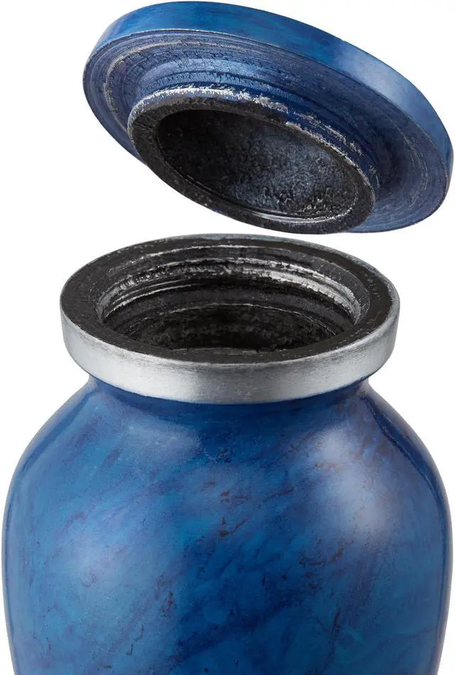 Alt view image 6 of 6 - Reminded Small Cremation Memorial Urn for Human Ashes, Blue Mini Keepsake with Velvet Case