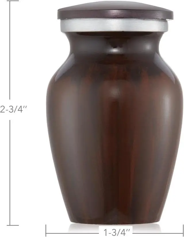 Alt view image 3 of 5 - Reminded Small Cremation Memorial Urn for Human Ashes, Brown Mini Keepsake with Velvet Case