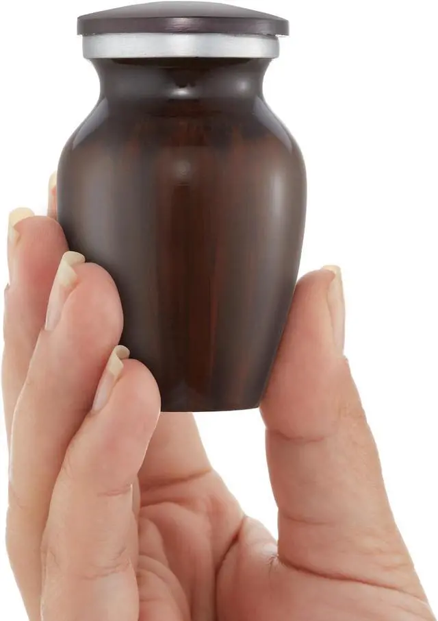 Alt view image 2 of 5 - Reminded Small Cremation Memorial Urn for Human Ashes, Brown Mini Keepsake with Velvet Case