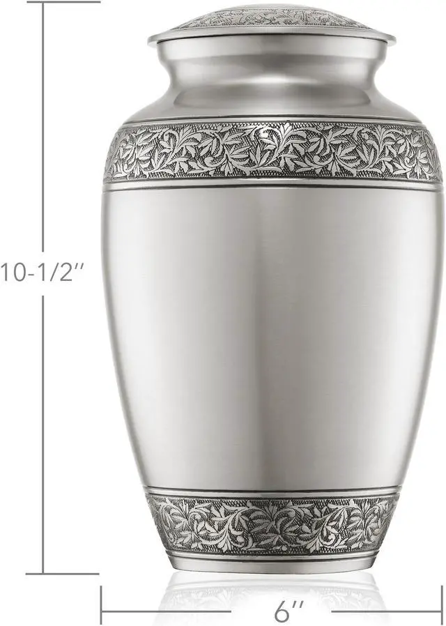 Alt view image 3 of 6 - Reminded Cremation Memorial Urn for Human Ashes, Silver Adult Funeral Urn with Velvet Bag