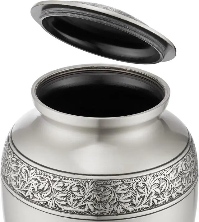 Alt view image 4 of 6 - Reminded Cremation Memorial Urn for Human Ashes, Silver Adult Funeral Urn with Velvet Bag