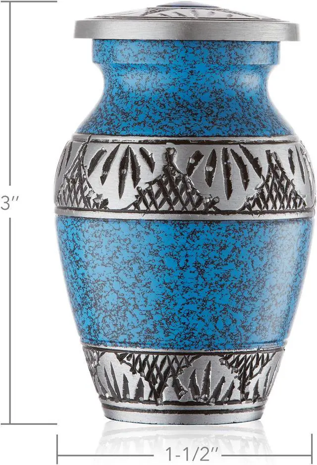 Alt view image 4 of 6 - Reminded Small Cremation Urns for Human Ashes, Mini Keepsake Set of 4 Blue and Silver with Velvet Case