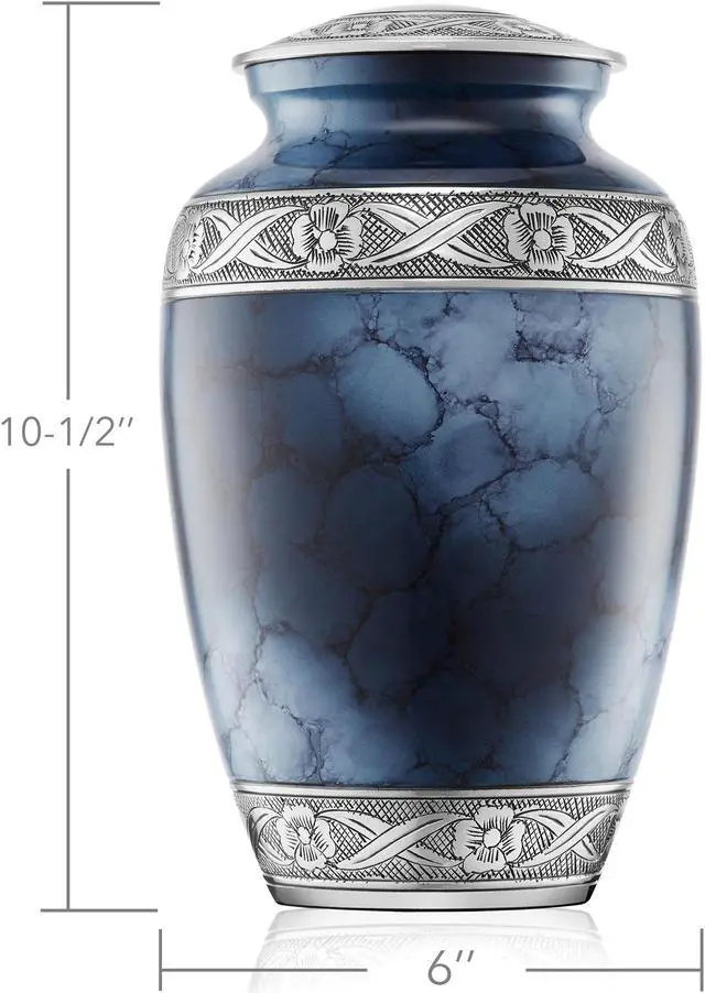 Alt view image 3 of 6 - Reminded Cremation Memorial Urn for Human Ashes, Silver and Blue Adult Funeral Urn with Velvet Bag