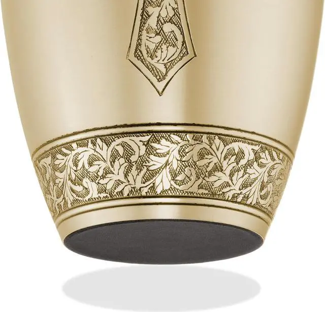 Alt view image 4 of 5 - Reminded Adult Cremation Memorial Urn for Human Ashes, Gold Etched Cross Brass Funeral Urn with Velvet Bag