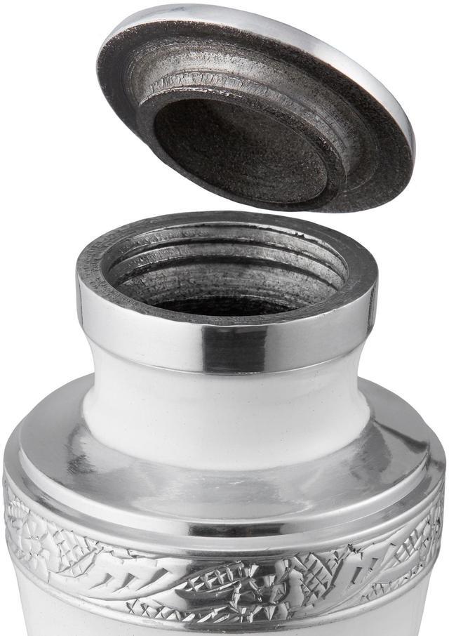 Alt view image 6 of 7 - Reminded Small Cremation Urns for Human Ashes, Mini Keepsake Set of 4 White and Silver with Velvet Case