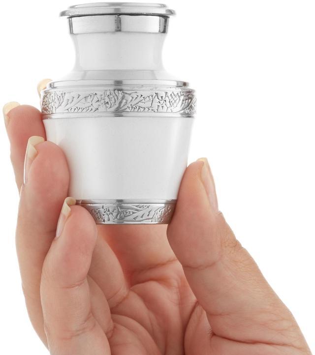 Alt view image 3 of 7 - Reminded Small Cremation Urns for Human Ashes, Mini Keepsake Set of 4 White and Silver with Velvet Case