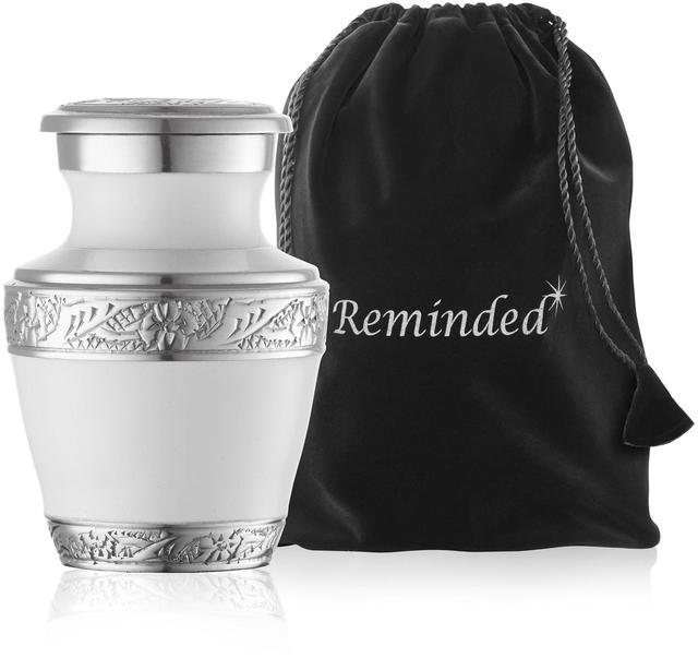 Alt view image 5 of 7 - Reminded Small Cremation Urns for Human Ashes, Mini Keepsake Set of 4 White and Silver with Velvet Case