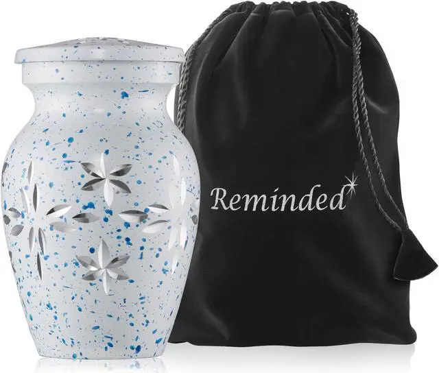 Alt view image 4 of 5 - Reminded Small Keepsake Cremation Urns for Human Ashes, Set of 6 Silver and Gold Family Memorial Urns with Velvet Case and Bags
