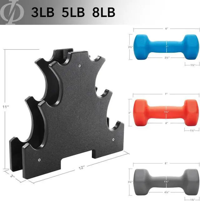 Alt view image 5 of 6 - Philosophy Gym Neoprene Dumbbell Hand Weights with Stand, 32 lbs (3 lb, 5 lb, 8 lb Pairs)