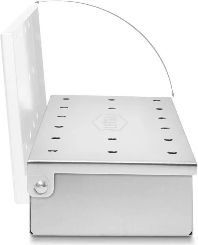 Alt view image 4 of 4 - Pure Grill BBQ Smoker Box - Heavy Duty Stainless Steel with Hinged Lid for Wood Chips - Barbecue Meat Smoking for Charcoal and Gas Grills