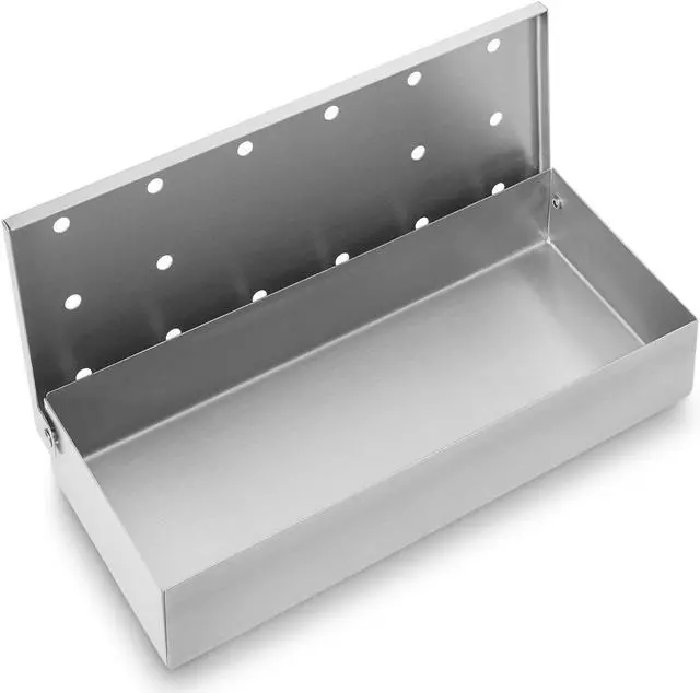 Alt view image 3 of 4 - Pure Grill BBQ Smoker Box - Heavy Duty Stainless Steel with Hinged Lid for Wood Chips - Barbecue Meat Smoking for Charcoal and Gas Grills