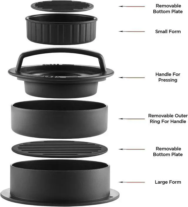 Alt view image 3 of 6 - Pure Grill 3-in-1 Burger Press - Patty Maker with 100 Wax Papers for BBQ Grilling Stuffed Hamburgers, Beef Patties, and Sliders