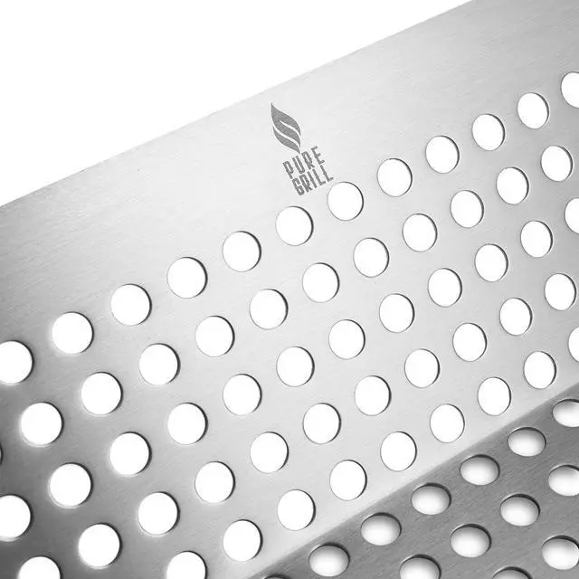 Alt view image 3 of 6 - Pure Grill BBQ Vegetable Grilling Basket - Stainless Steel Barbecue Wok Pan Tray